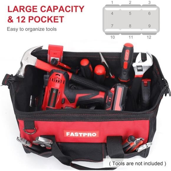 14-Inch Zip-top Wide Mouth Open Storage Tool Bag, Classic Black&Red - Picture 5 of 16